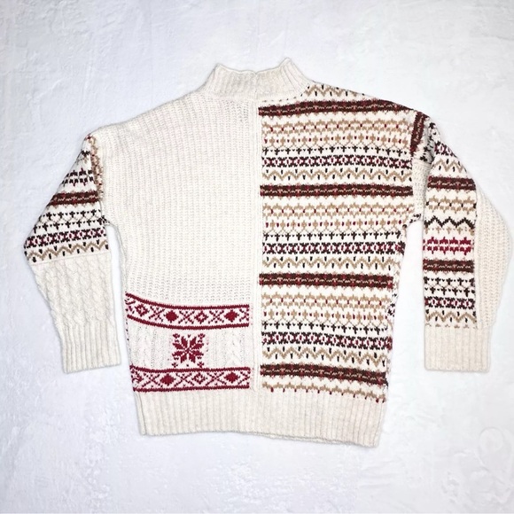American Eagle AE Chunky Sweater Medium Soft Mock Neck Fair Isle Holiday Red NWT - Picture 8 of 16